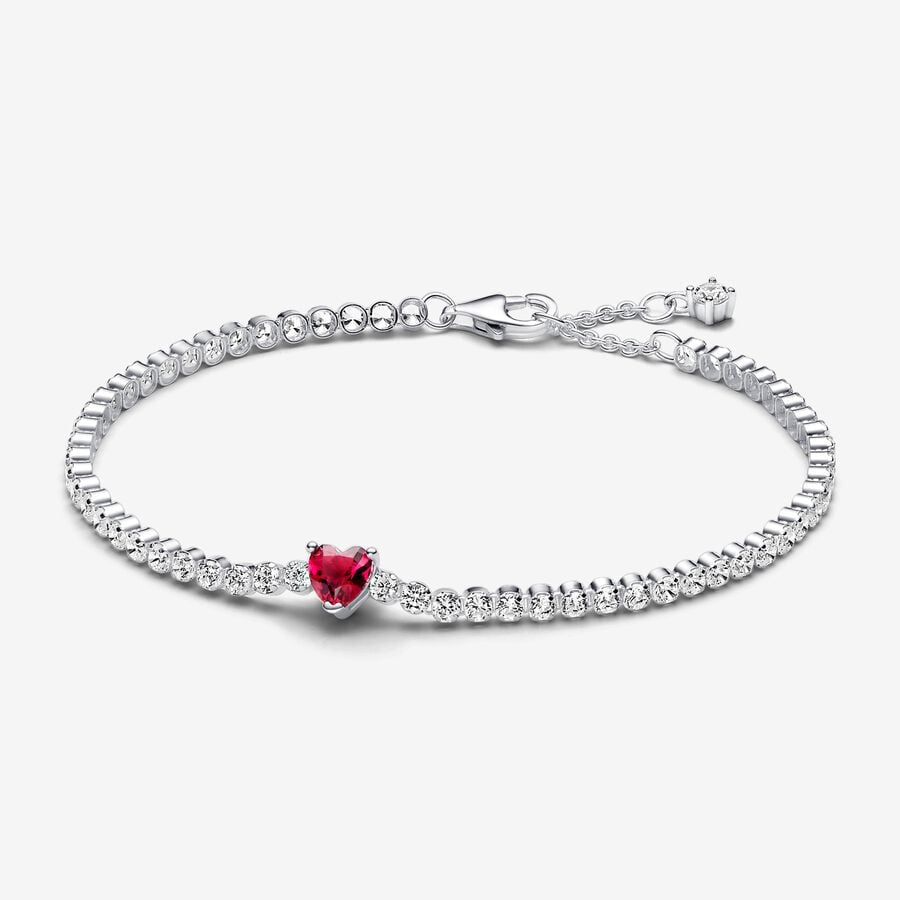 Heart sterling silver tennis bracelet with cherries jubilee red crystal and clear cubic zirconia image number 0