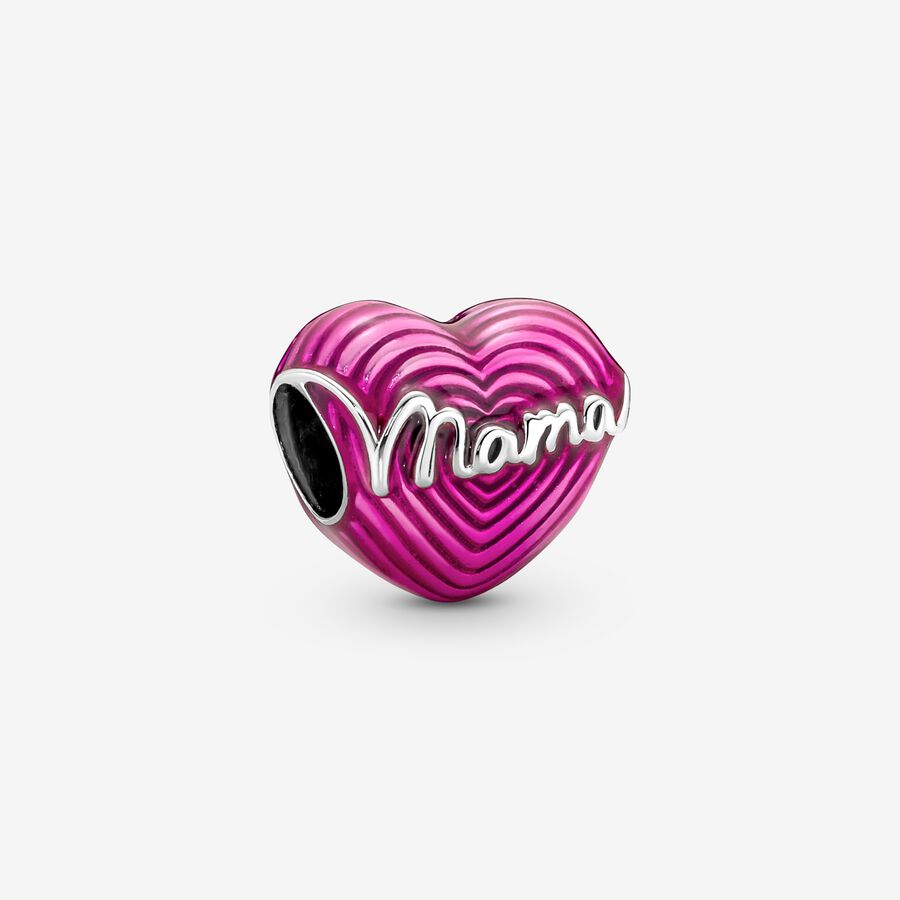 Heart mama sterling silver charm with transparent pink enamel image number 0