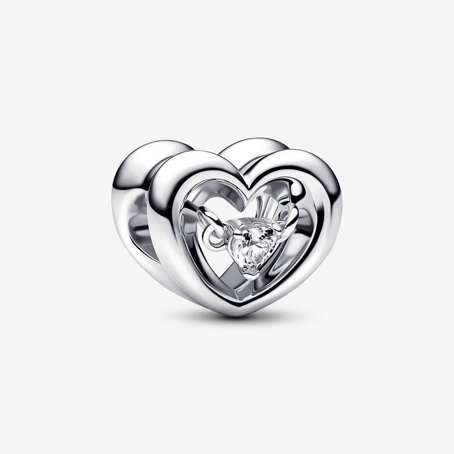 Open heart sterling silver charm with clear cubic zirconia image number 0
