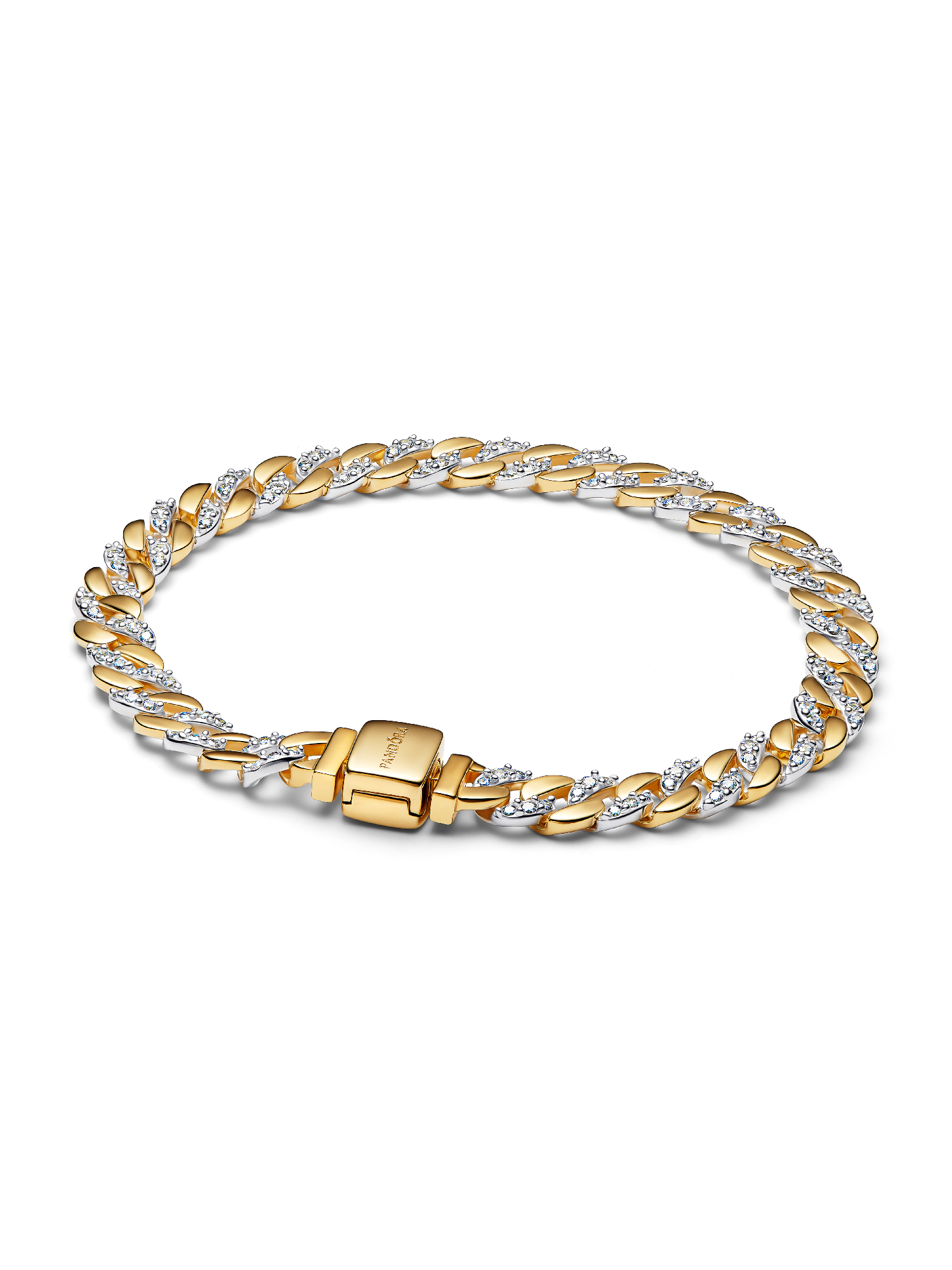 Tweekleurige Cubaanse schakelarmband met pavé
