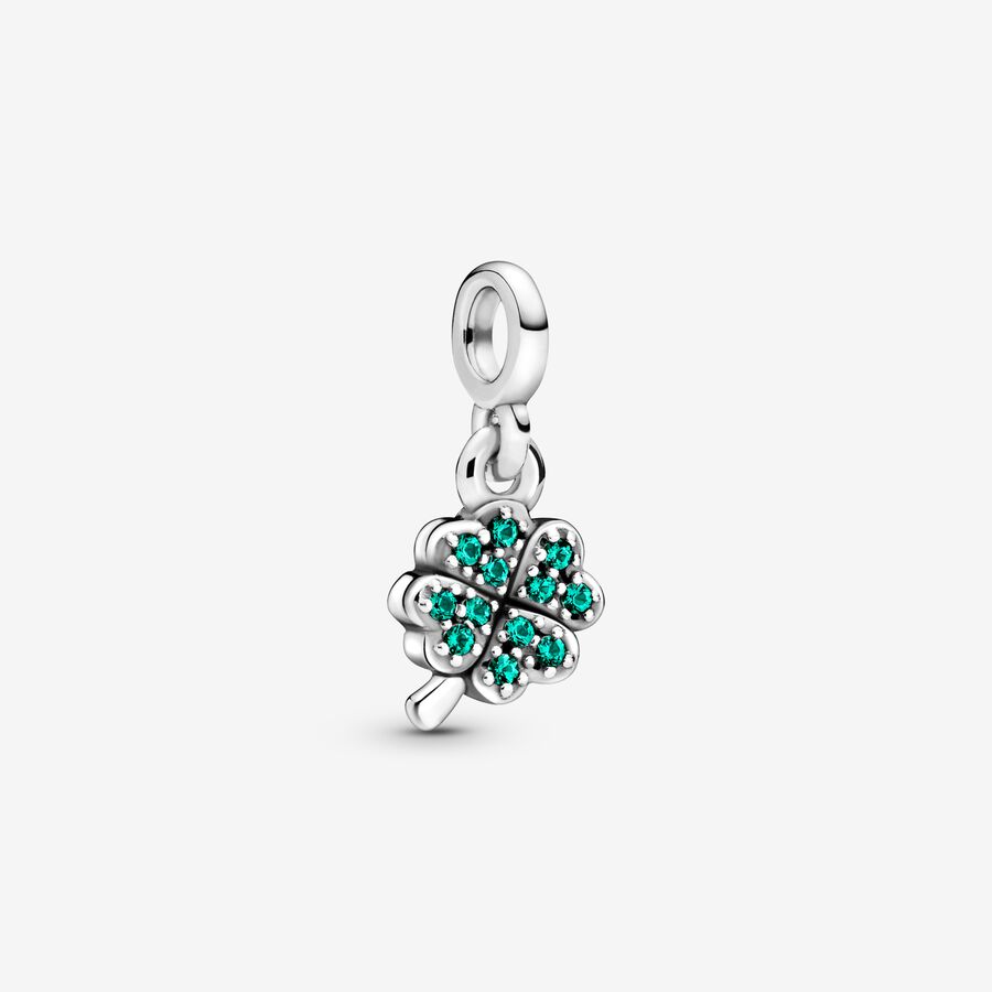 Clover sterling silver mini dangle with royal green crystal image number 0