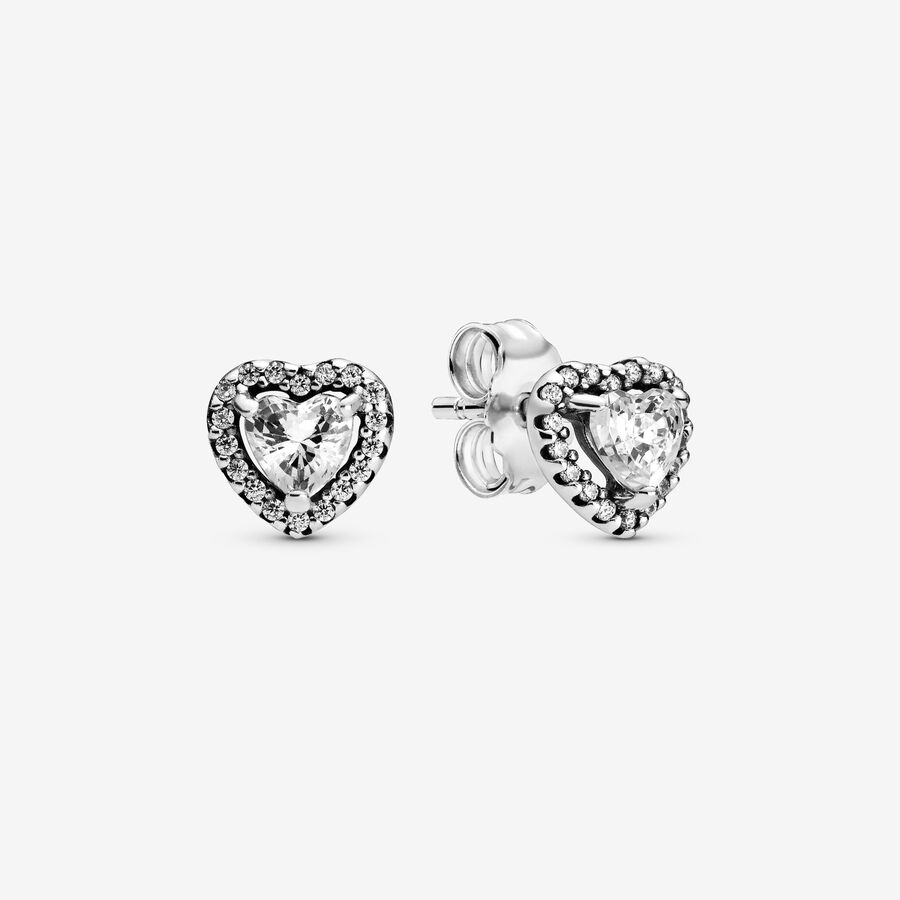 Heart sterling silver stud earrings with clear cubic zirconia image number 0