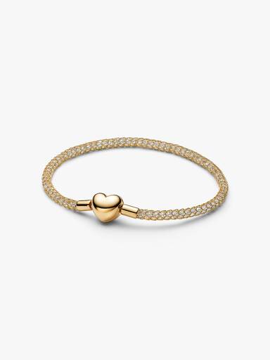 Bracelet en Maille Tissée Scintillant Fermoir Cœur