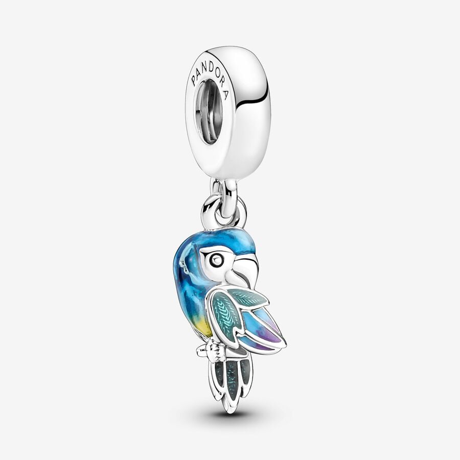 Parrot sterling silver dangle with transparent blue, turquoise, yellow and purple enamel image number 0