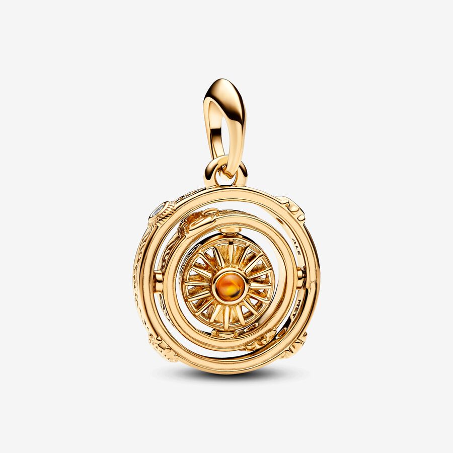 Game of Thrones spinning Astrolabe 14k gold-plated dangle with honey coloured crystal and clear cubic zirconia image number 0