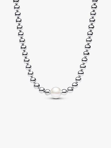 Collier Perle de Culture d'Eau Douce Traitée & Détails Sertis Grain