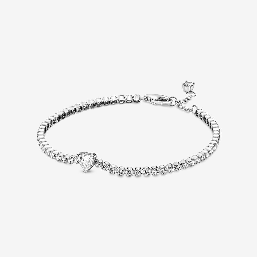 Heart sterling silver tennis bracelet with clear cubic zirconia image number 0