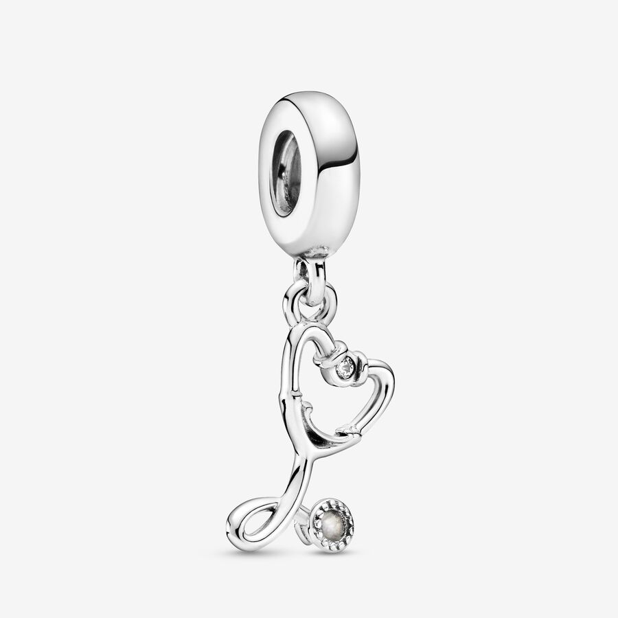 Stethoscope sterling silver dangle with clear cubic zirconia image number 0