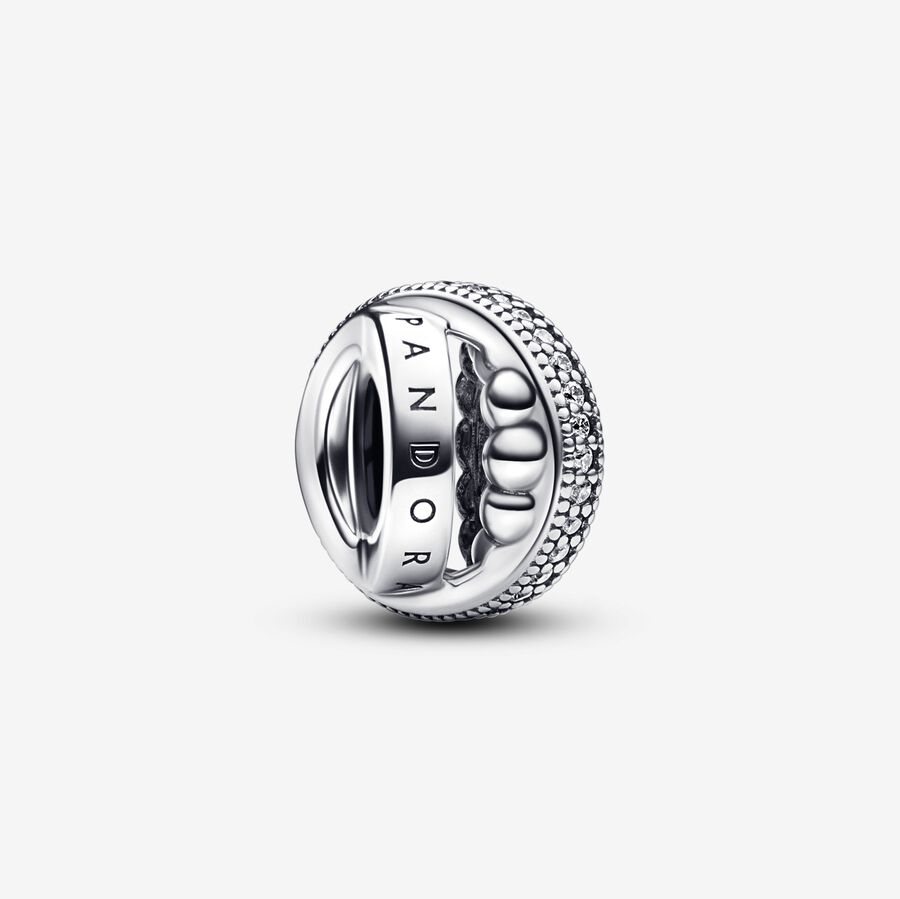 Pandora logo sterling silver charm with clear cubic zirconia image number 0