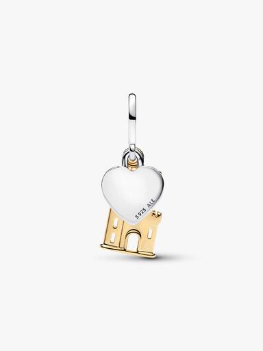 Charm Pendant Double Château & Plaque Cœur Gravable