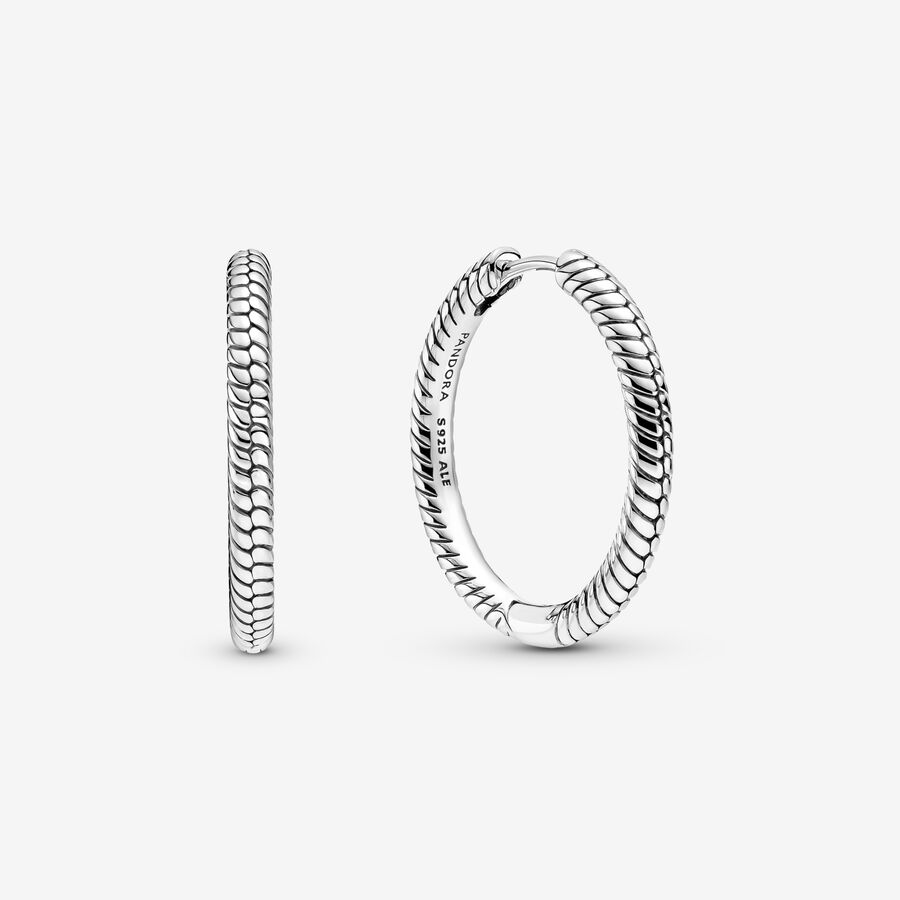 Snake chain pattern sterling silver hoop earrings image number 0