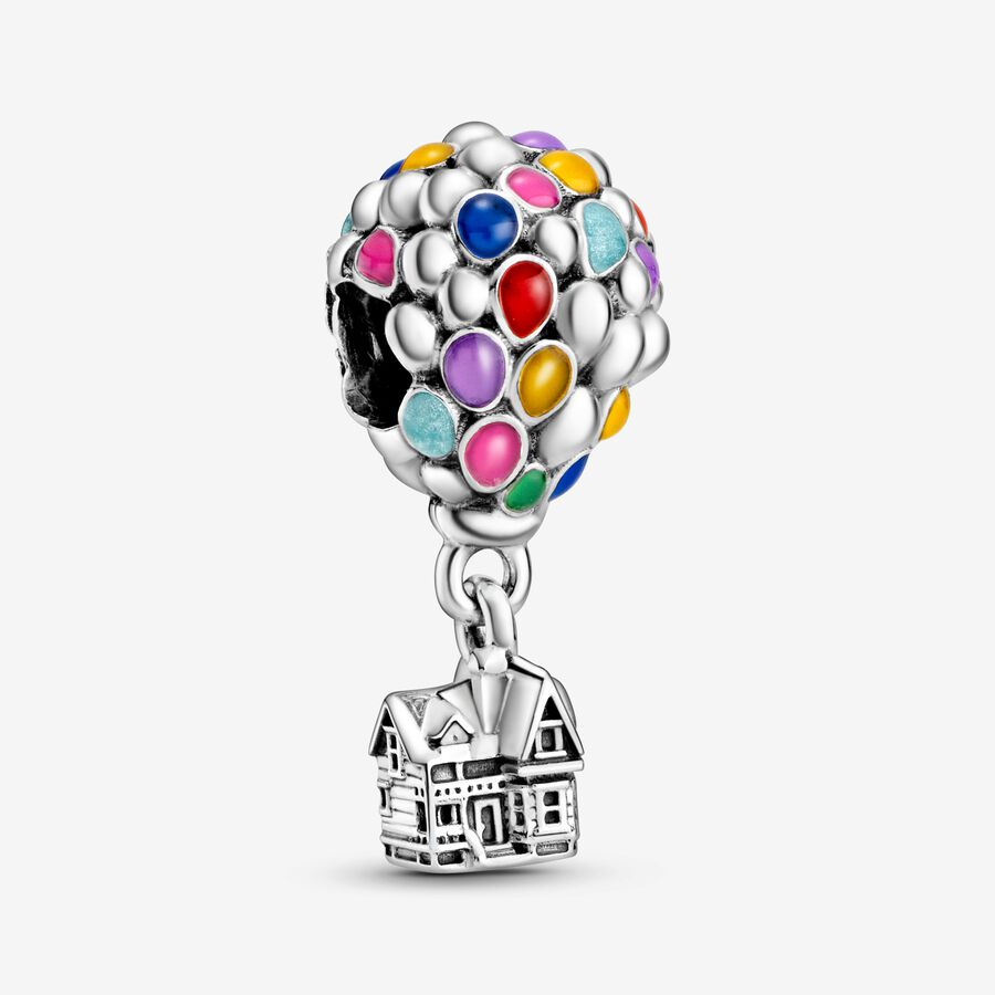 Disney Up balloon sterling silver charm with blue, green, orange, pink and light blue enamel image number 0