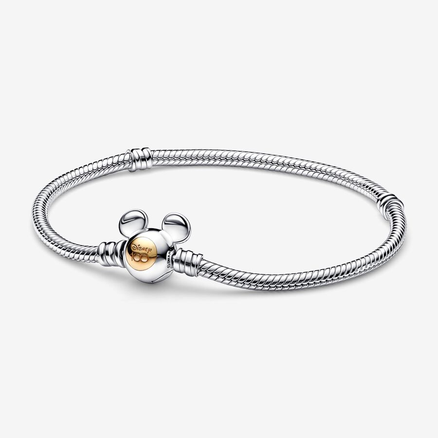 Disney 100 Mickey Mouse snake chain sterling silver and 14k gold bracelet image number 0