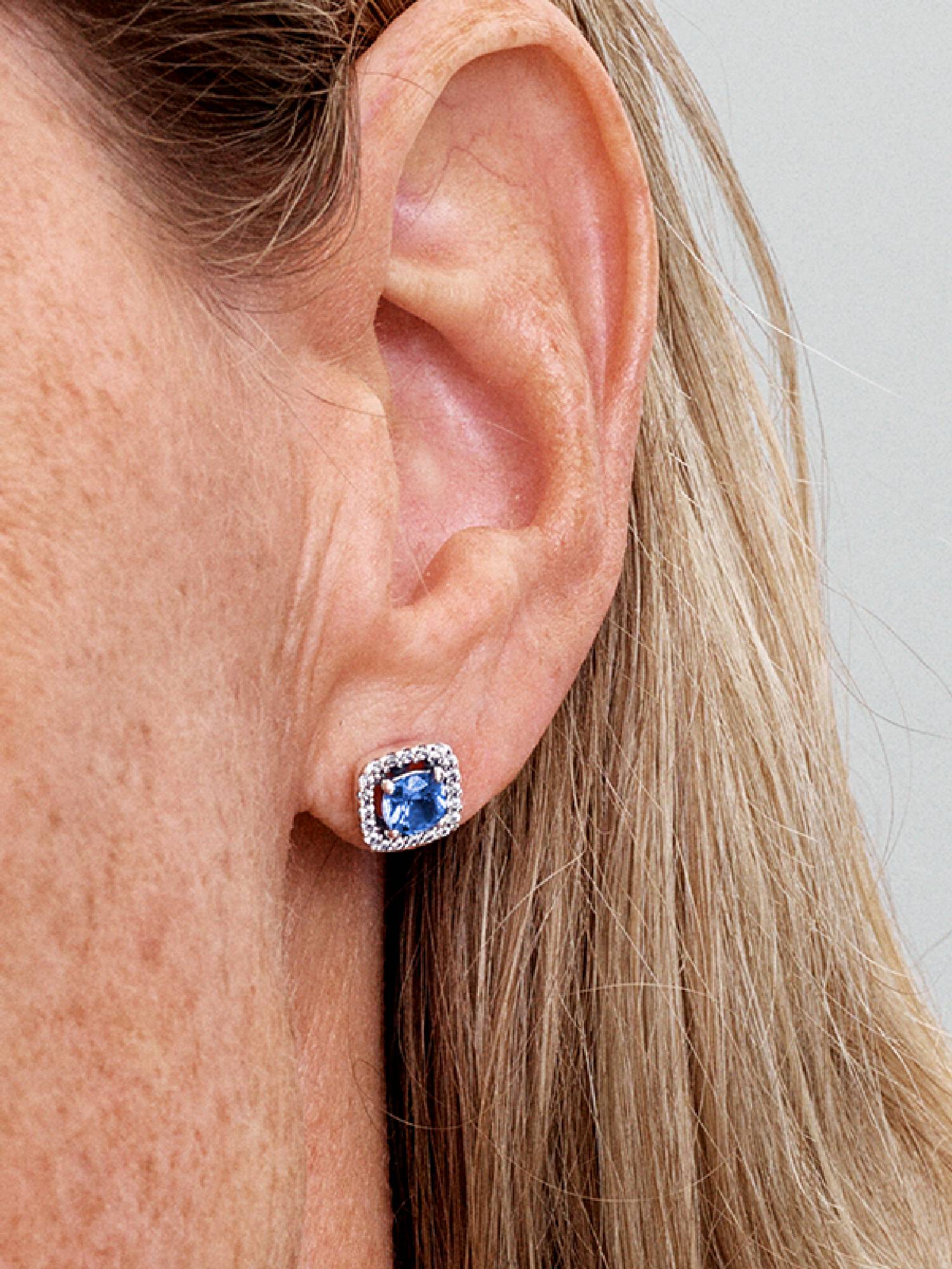Clous d'Oreilles Halo Bleu Carré Scintillant
