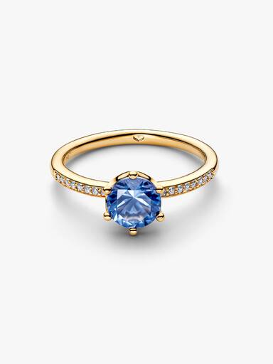 Blauwe Sprankelende Kroon Solitaire Ring