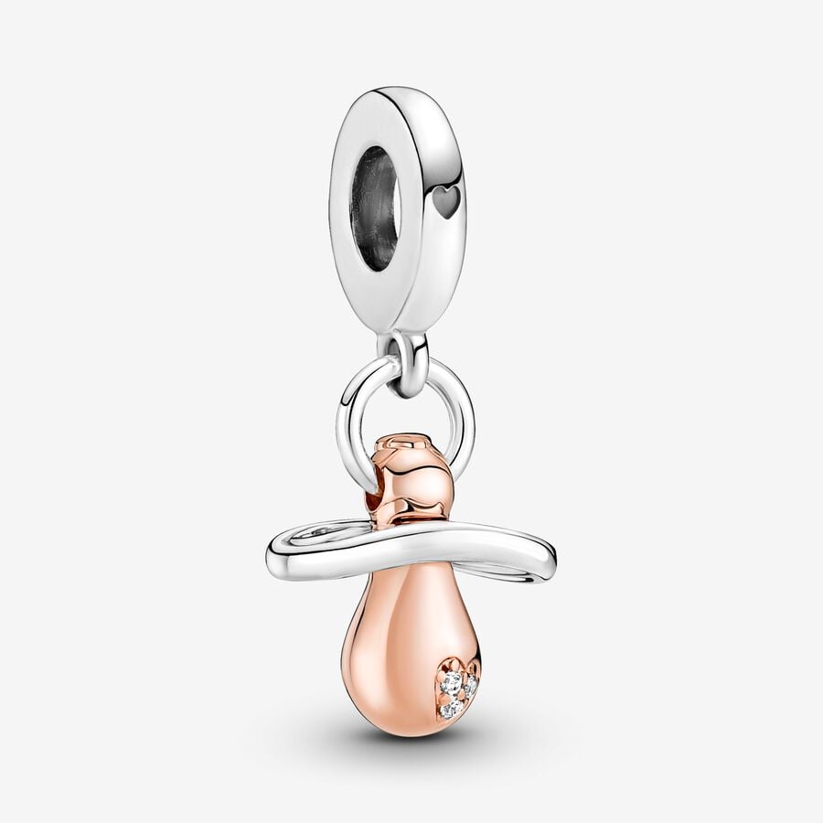 Pacifier sterling silver and 14k rose gold-plated dangle with clear cubic zirconia image number 0