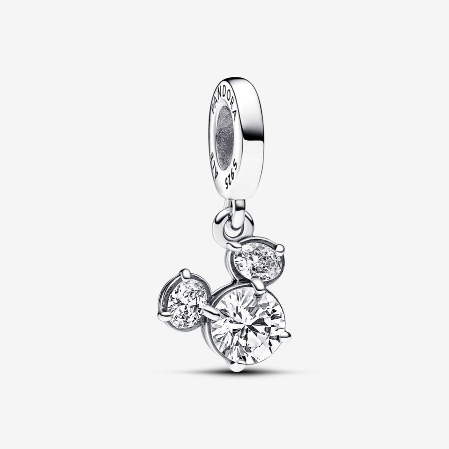 Disney Mickey silhouette sterling silver dangle with clear cubic zirconia image number 0