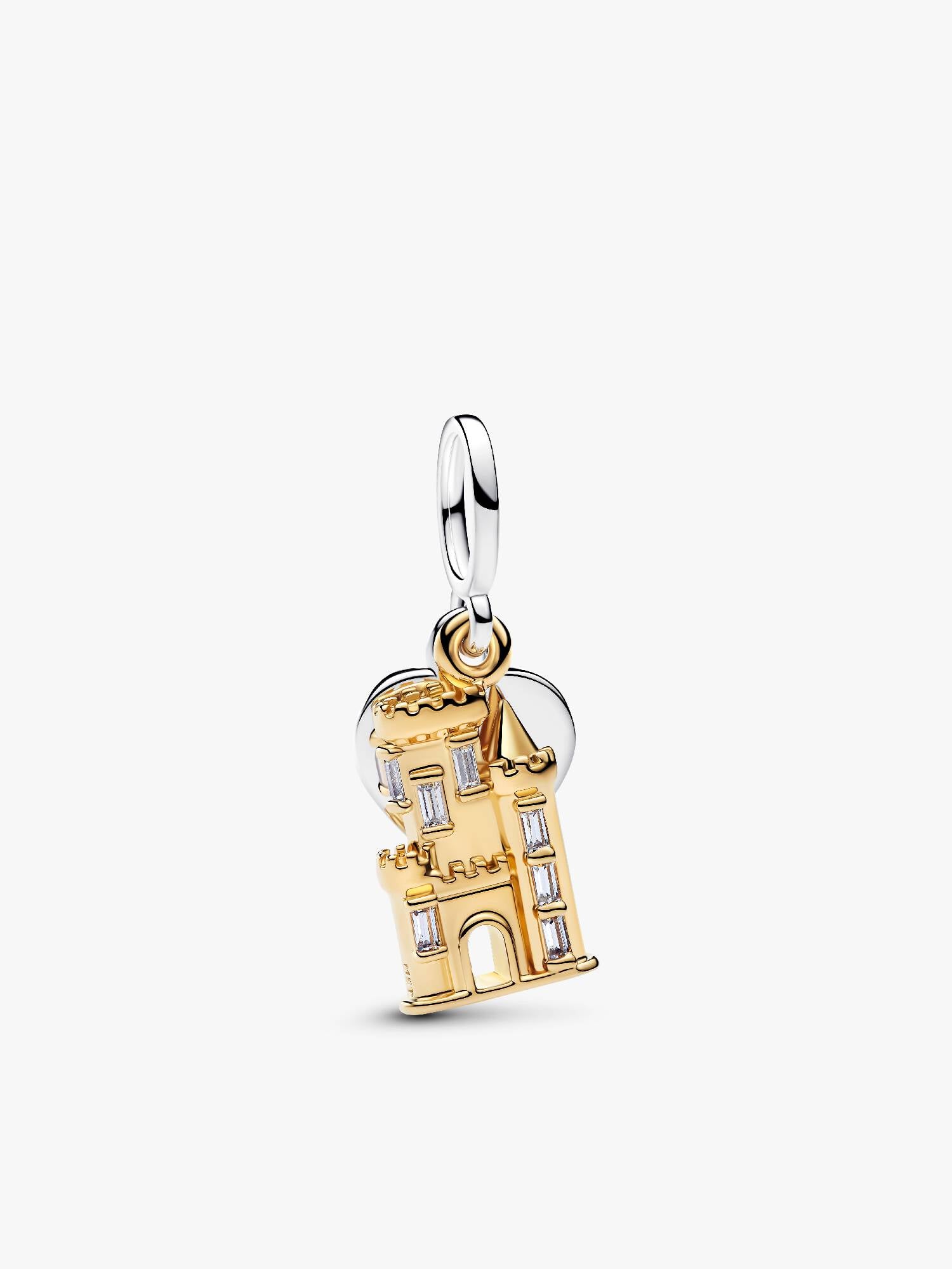 Charm Pendant Double Château & Plaque Cœur Gravable