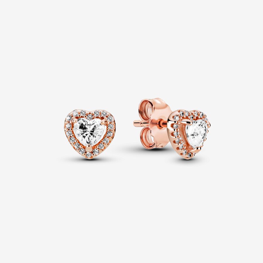 Heart 14k rose gold-plated stud earrings with clear cubic zirconia image number 0