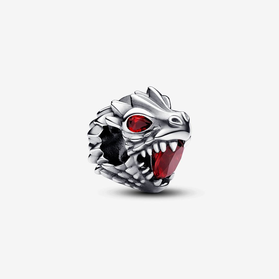 Game of Thrones Dragon head sterling silver charm with salsa red crystal image number 0