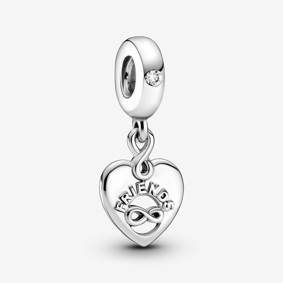 Friends and infinity heart sterling silver dangle with clear cubic zirconia image number 0
