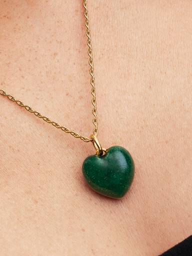 Charm Pendant Cœur Tridimensionnel Vert