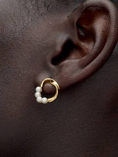 Clous d’Oreilles Cercle de Forme Organique & Perles de Culture d'Eau Douce Traitées