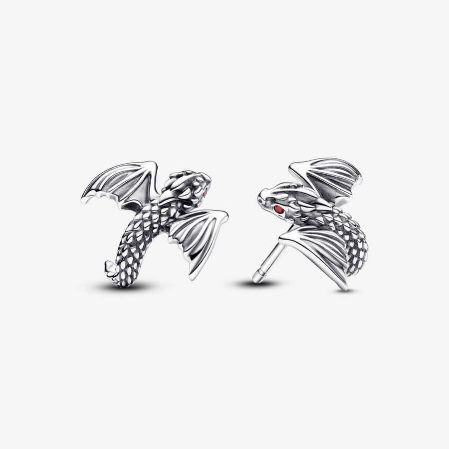 Project House Dragon sterling silver stud earrings with salsa red crystal image number 0