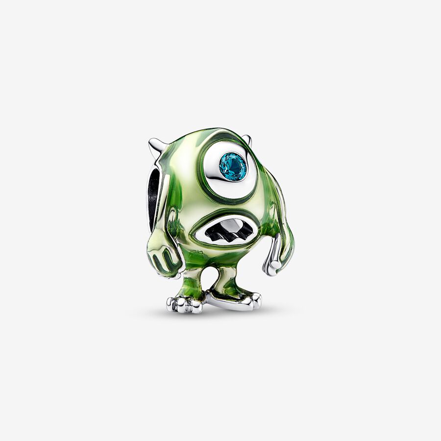 Disney Pixar Monsters Inc Mike sterling silver charm with icy green crystal and green enamel image number 0
