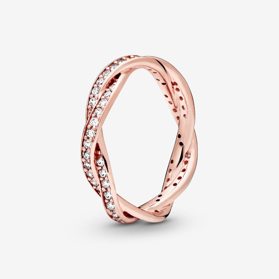 Braided 14k rose gold-plated ring with clear cubic zirconia image number 0