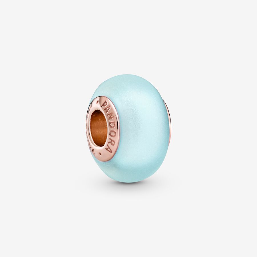 14k Rose gold-plated charm with frosted blue Murano glass image number 0