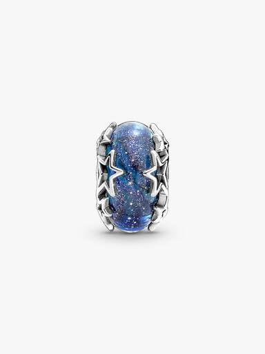 Charm en Verre de Murano Bleu Galaxie & Étoile