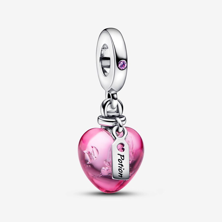 Love potion sterling silver dangle with phlox pink crystal and pink Murano glass image number 0