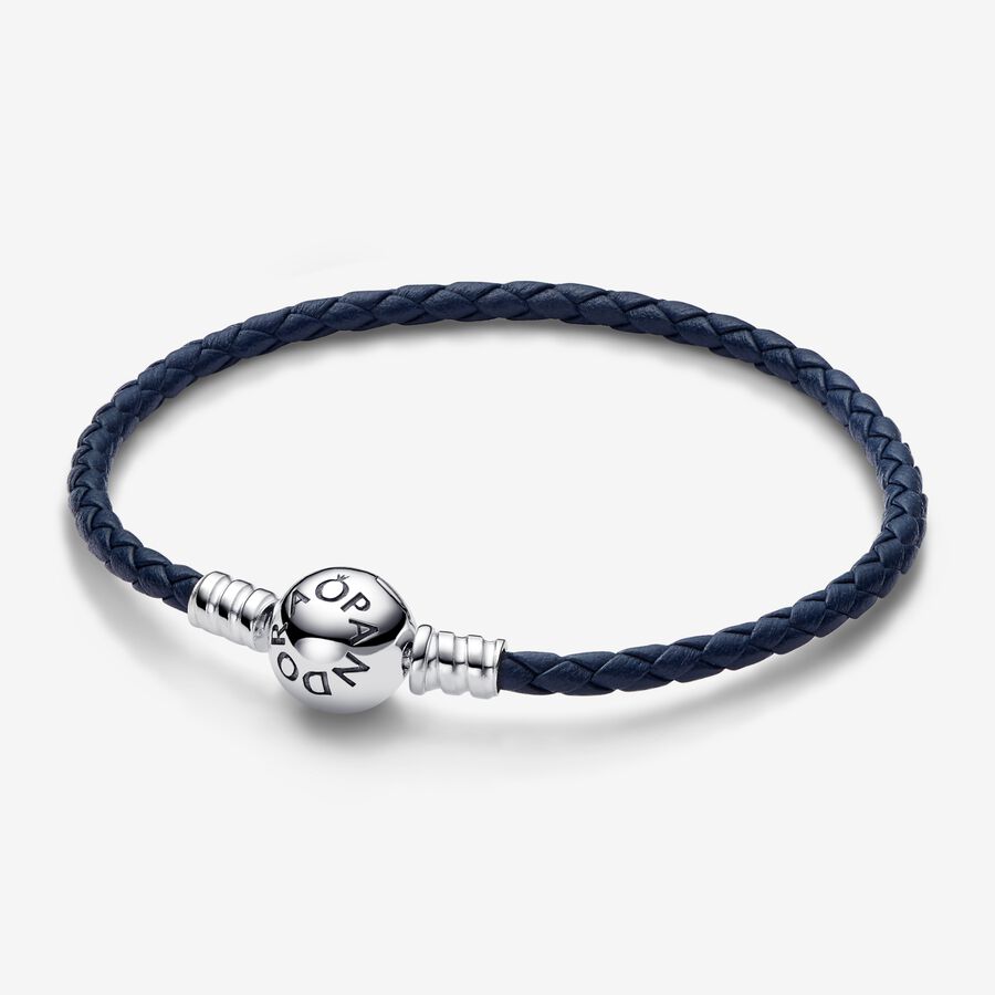 Blue leather bracelet with sterling silver clasp image number 0