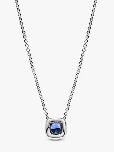 Sprankelende ketting met hanger met vierkante blauwe halo