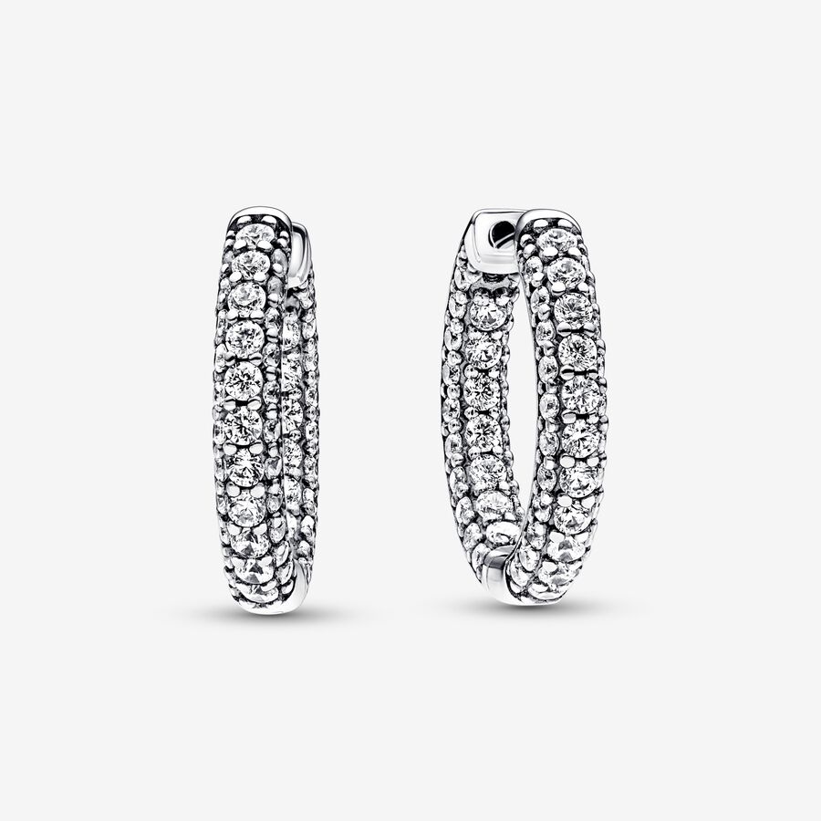 Sterling silver hoop earrings with clear cubic zirconia image number 0