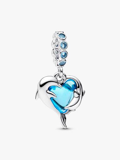 Charm Pendant Dauphins Verre de Murano Bleu