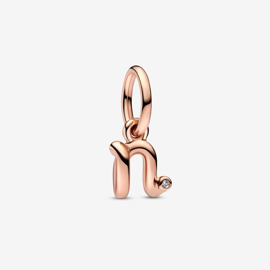Letter n 14k rose gold-plated dangle with clear cubic zirconia image number 0