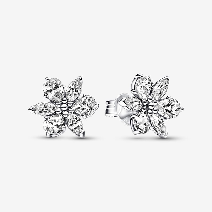 Herbarium cluster sterling silver stud earrings with clear cubic zirconia image number 0