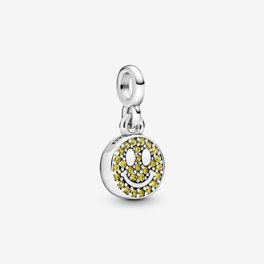 Smiley sterling silver mini dangle with limelight yellow crystal image number 0