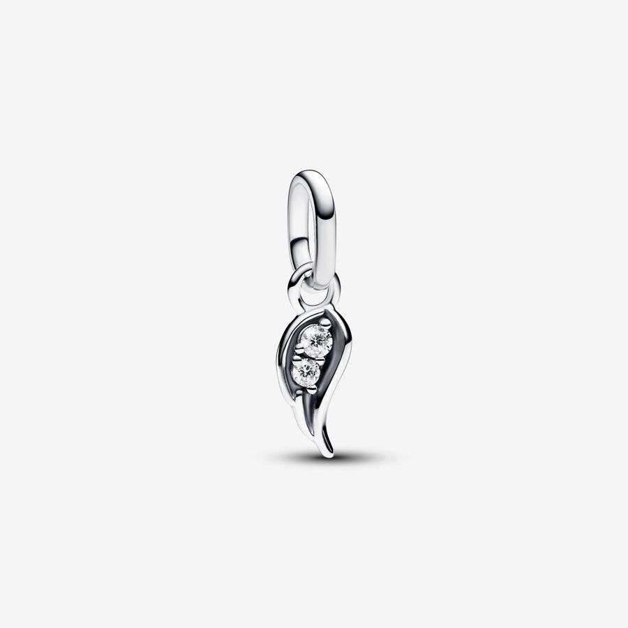 Angel wing sterling silver mini dangle with clear cubic zirconia image number 0