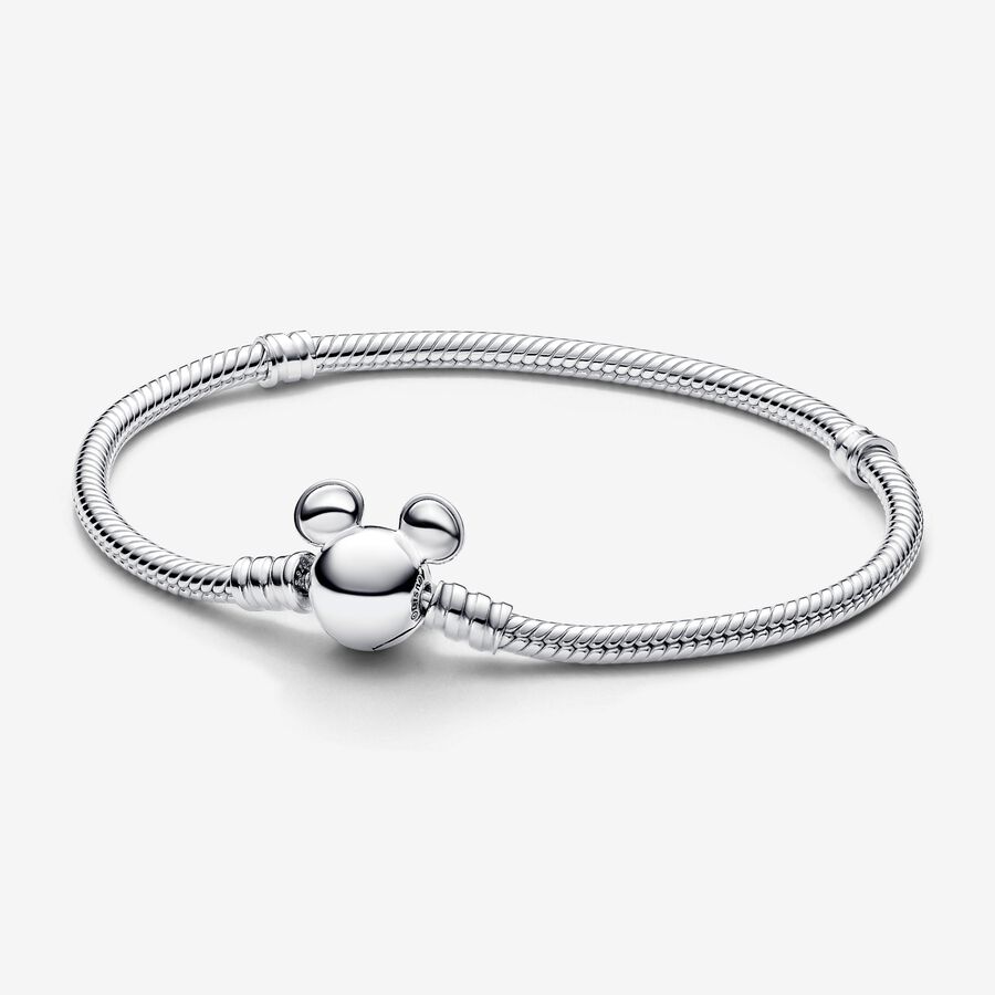 Disney snake chain sterling silver bracelet with Mickey Mouse clasp image number 0