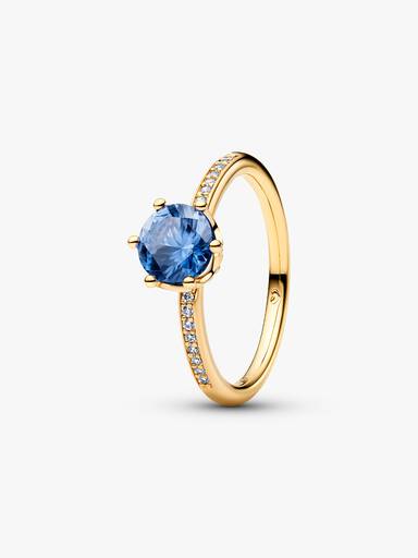 Blauwe Sprankelende Kroon Solitaire Ring