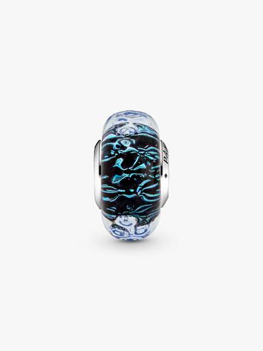 Charm Océan Verre de Murano Bleu Foncé Ondulé