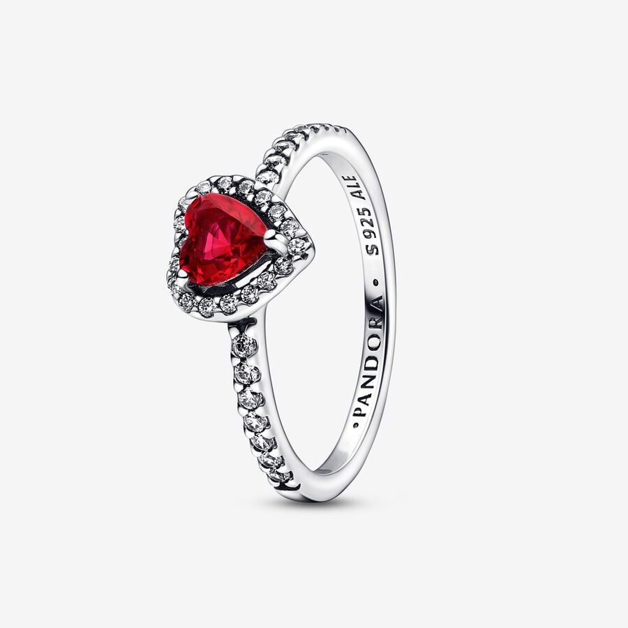 Heart sterling silver ring with cherries jubilee red crystal and clear cubic zirconia image number 0