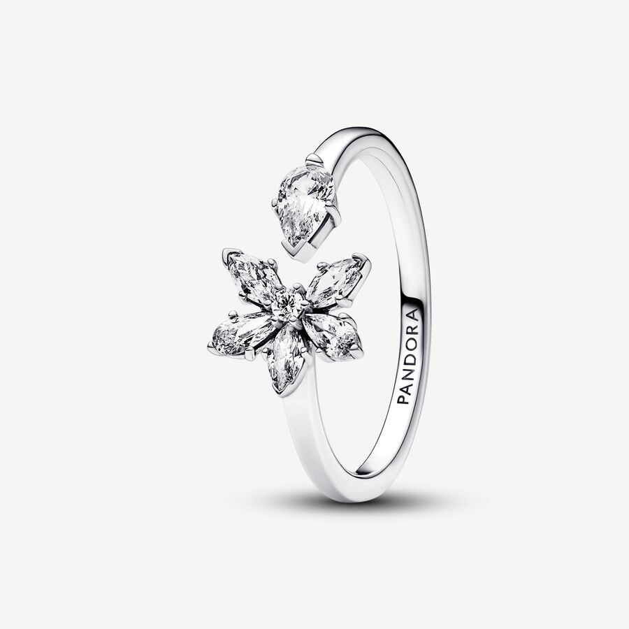 Herbarium cluster sterling silver open ring with clear cubic zirconia image number 0