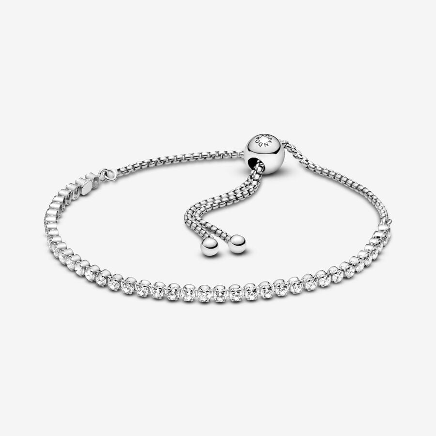 Rhodium plated sterling silver bracelet with clear cubic zirconia image number 0
