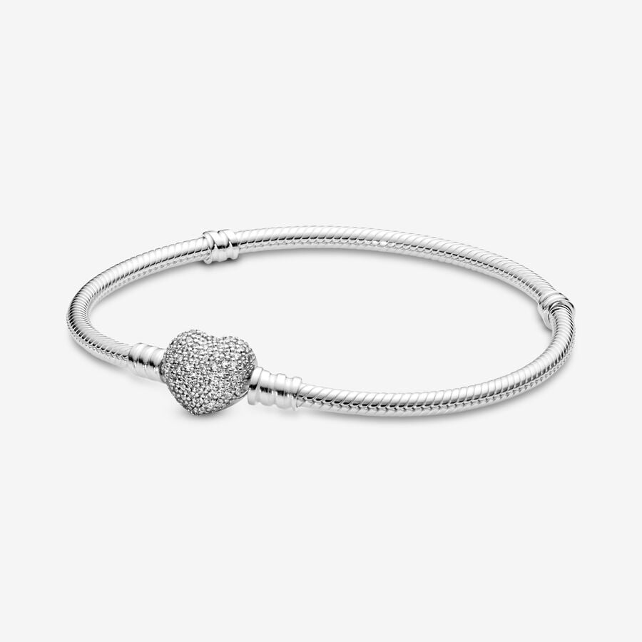Silver bracelet with heart-shaped clasp and cubic zirconia image number 0