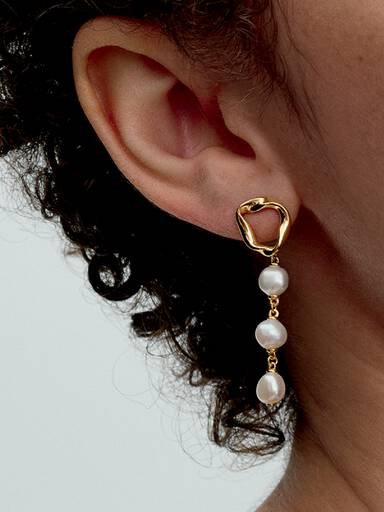 Pendants d’Oreilles Cercle de Forme Organique & Perles de Culture d'Eau Douce Traitées