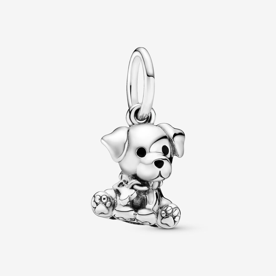 Labrador dog silver dangle with black enamel image number 0